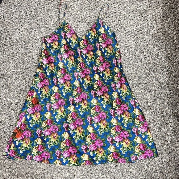 Vintage Victoria Secret Gold Label Silk Mini Slip Dress Small Blue Pink Floral - Picture 6 of 7